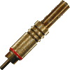   Cinchstecker, metall, vergoldet, roter Kennring