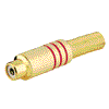   Cinchkupplung, metall, vergoldet, roter Kennring