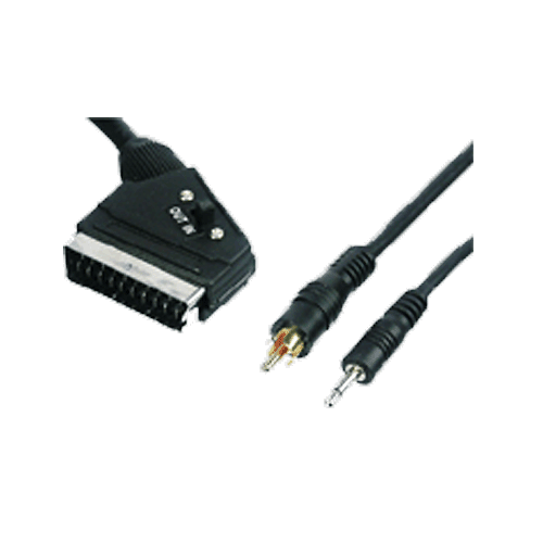 Scart an Cinch (VideoComposite), Klinke 3,5mm st., Schalter, 5m