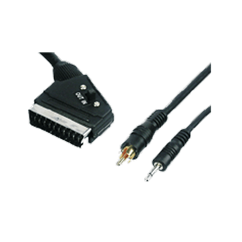   Scart an Cinch (VideoComposite), Klinke 3,5mm st., Schalter, 5m