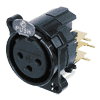 Neutrik NC3FBHR1-B Neutrik XLR-Buchse B-Serie 3pol female rechts, Kontakte vergoldet, Gehäuse schwarz