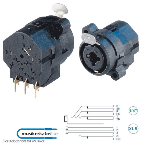 Neutrik NCJ10FI-H Neutrik Combo Serie stereo, Schaltkontakte, Schaltmasse, horizontale Printmontage, push Verriegelung