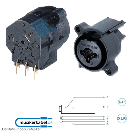Neutrik NCJ5FI-H-0 Neutrik Combo Serie mono, horizontale Printmontage, Rückhaltefeder