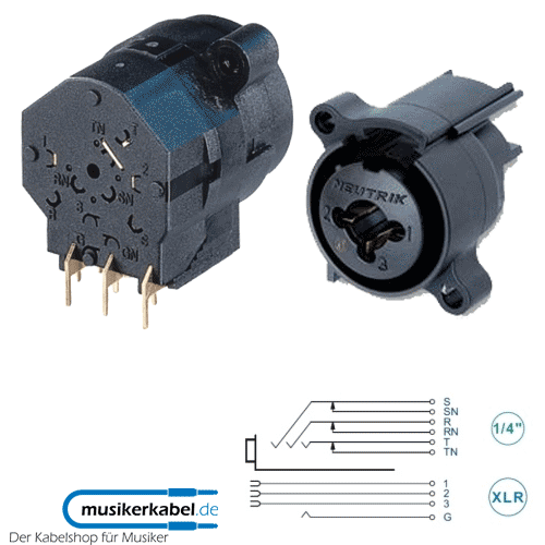 Neutrik NCJ9FI-H-0 Neutrik Combo Serie stereo, Schaltkontakt, horizontale Printmontage, Rückhaltefeder