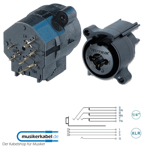 Neutrik NCJ9FI-V-0 Neutrik Combo Serie stereo, Schaltkontakt, vertikale Printmontage, Rückhaltefeder