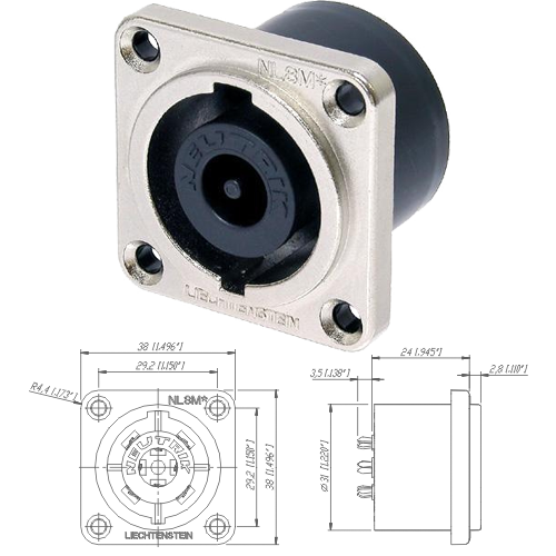 Neutrik NL8MD-V Neutrik Speakon-Buchse 8pol, G-Form, print vert. nickel