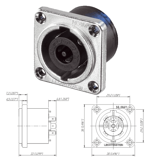 Neutrik NL8MPR Neutrik Speakon-Buchse 8pol, G-Form, Faston nickel