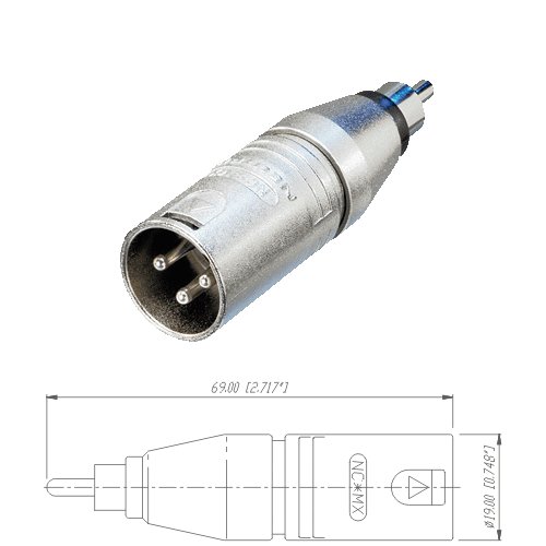 Neutrik NA2MPMM Neutrik Adapter rund XLR male - Cinchstecker