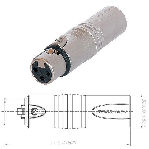 Neutrik NA3FMX Neutrik Adapter rund XLR female - XLR male, gekreuzt