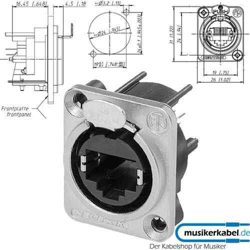 Neutrik NE8FDV-B Neutrik etherCON RJ45 Buchse, D-Serie, vertikale Printmontage, schwarz