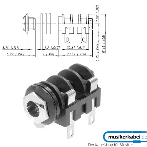 Neutrik NMJ2HC-S Neutrik Klinkenbuchse M-Serie mono horizontal Chromgewinde Lötanschluß