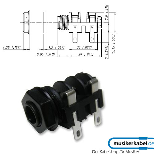 Neutrik NMJ2HF-S Neutrik Klinkenbuchse M-Serie mono horizontal Vollgewinde Lötanschluß