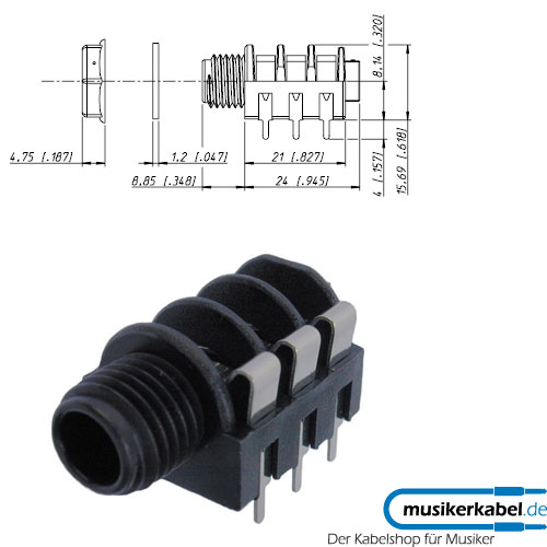 Neutrik NMJ6HFD2 Neutrik Klinkenbuchse M-Serie stereo geschaltet horizontal Vollgewinde Printmontage