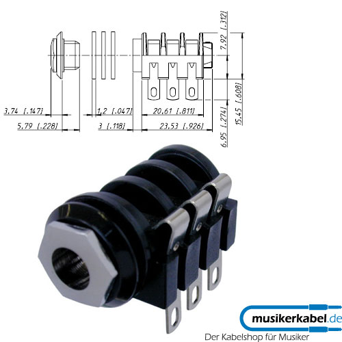 Neutrik NMJ6HC-S Neutrik Klinkenbuchse M-Serie stereo geschaltet horizontal Chromgewinde Lötanschluß