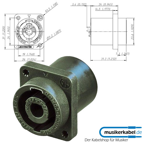 Neutrik NLJ2MD-V Neutrik SpeakON Combo D-Serie printmontage vertikal