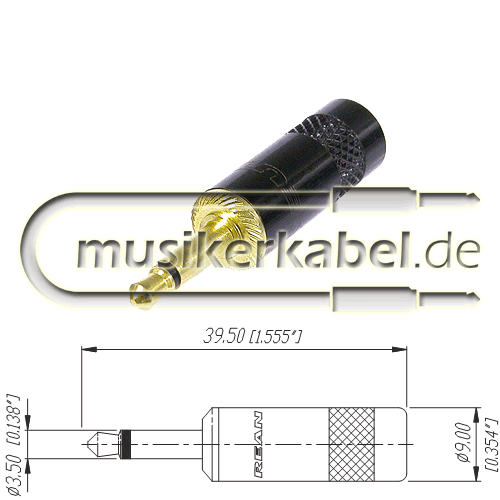 Rean NYS226BG Rean Klinkenstecker 3,5mm mono, schwarz, vergoldete Kontakte