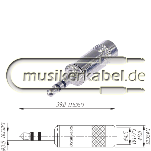 Rean NYS231L Rean Klinkenstecker 3,5mm stereo, nickel, bis 6mm Kabel