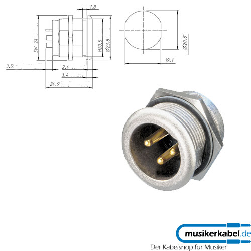 Neutrik NC3MPR-HD Neutrik XLR-Buchse MPR-HD-Serie 3pol male