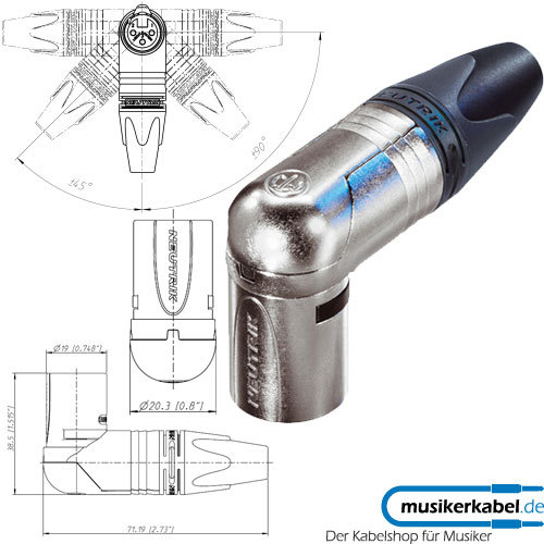 Neutrik NC4MRX Neutrik XLR-Stecker RX-Serie 4pol male, gewinkelt