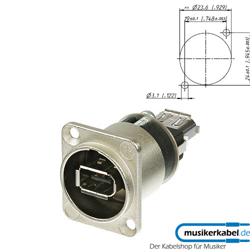 Neutrik NA1394-6-W Neutrik Firewire 6 IEEE1394 beidseitig, D-Serie, nickel