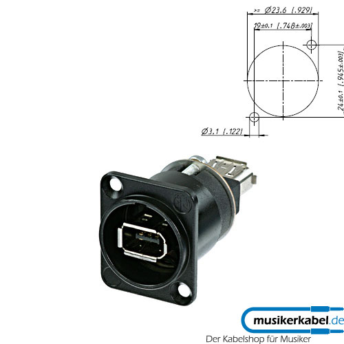 Neutrik NA1394-6-W-B Neutrik Firewire 6 IEEE1394 beidseitig, D-Serie, schwarz