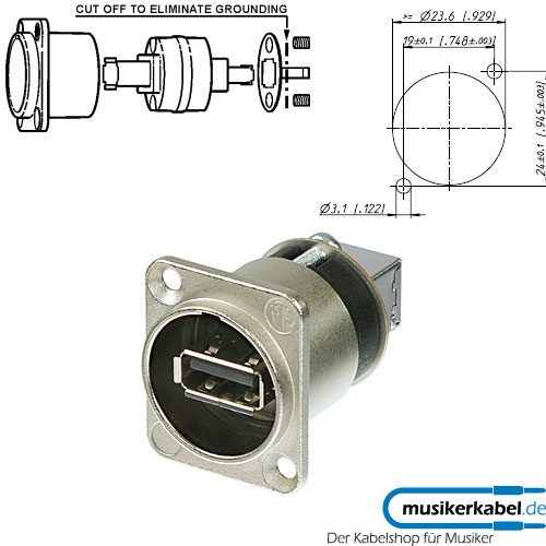 Neutrik NAUSB-W Neutrik USB Durchgangsbuchse D-Serie USB-A, USB-B nickel