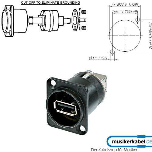 Neutrik NAUSB-W-B Neutrik USB Durchgangsbuchse D-Serie USB-A, USB-B schwarz