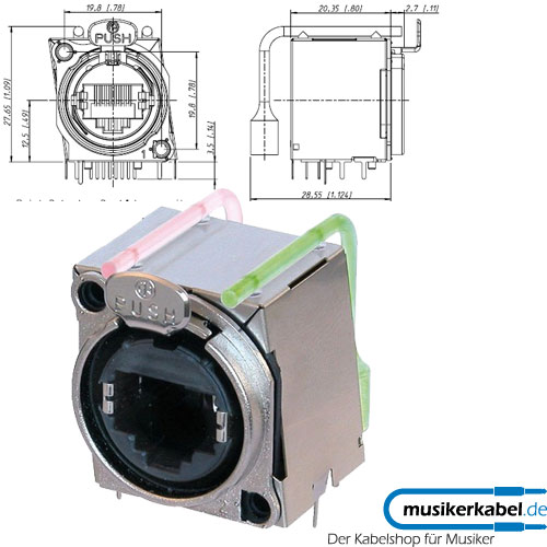 Neutrik NE8FBH-LED Neutrik etherCON RJ45-Buchse, B-Serie, horizontale Printmontage, geschirmt, LEDs