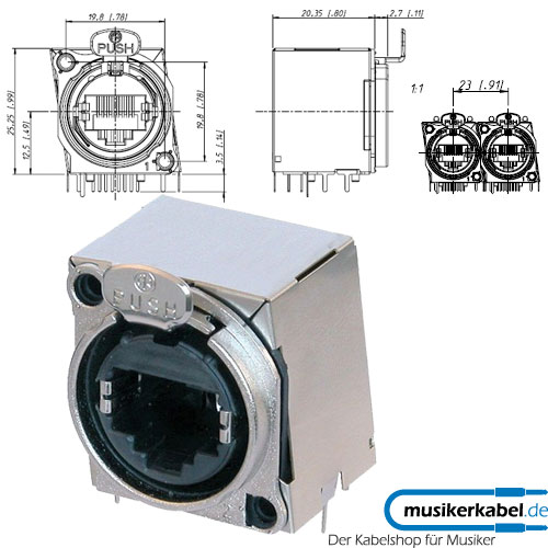 Neutrik NE8FBH-S Neutrik etherCON RJ45-Buchse, B-Serie, horizontale Printmontage, geschirmt