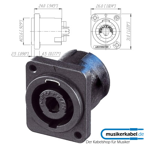 Neutrik NL4MP-M3 Neutrik speakON-Buchse 4pol D-Form FASTON M3-Gewinde