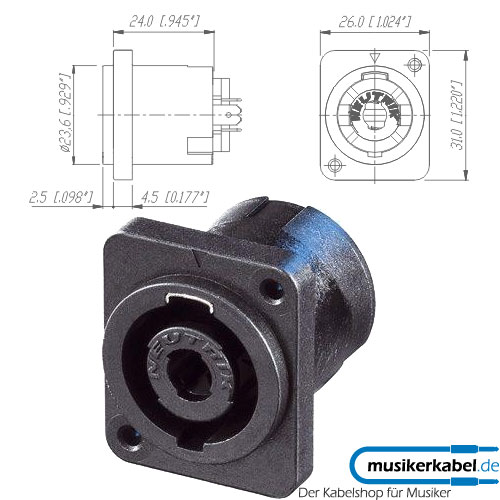 Neutrik NL4MP-2 Neutrik speakON-Buchse 4pol D-Form gespiegelt FASTON A-Screw