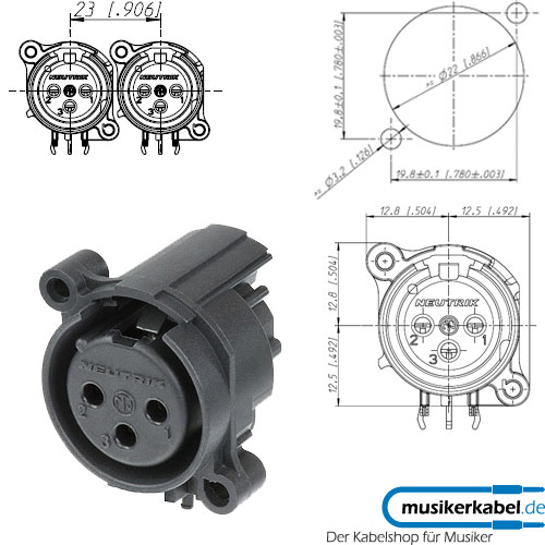 Neutrik NC3FAH-0 Neutrik XLR-Buchse A-Serie 3pol fem., print horiz., o. V.