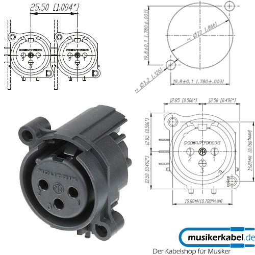 Neutrik NC3FAHL-0 Neutrik XLR-Buchse A-Serie 3pol fem., print links, o. V.