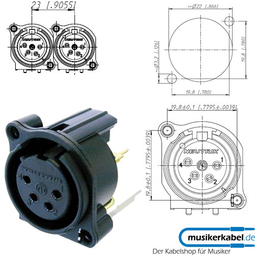 Neutrik NC4FAV-0 Neutrik XLR-Buchse A-Serie 4pol fem., print vert.