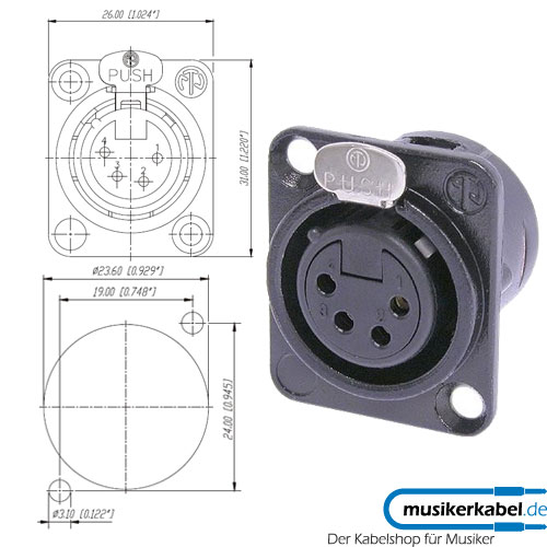 Neutrik NC4FD-L-BAG-1 Neutrik XLR-Buchse DL-Serie 4pol female schwarz, Kontakte versilbert, löt