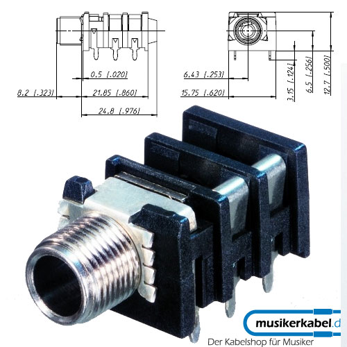 Neutrik NRJ6HM-1-AU Neutrik Klinkenbuchse 6,3mm stereo horizontal geschaltet Metallgewinde geerdet vergoldete Kontakte