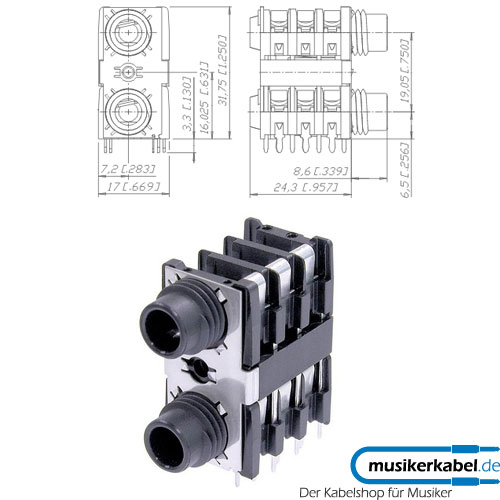 Neutrik NSJ12HH-1 Neutrik Dual Klinkenbuchse 6,3mm stereo abgesetztes Gewinde