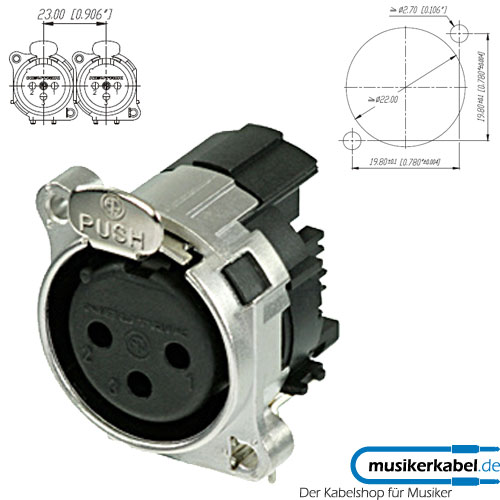 Neutrik NC3FBH1-E Neutrik XLR-Buchse B-Serie 3pol female horizontal, Kontakte versilbert, Gehäuse Zink 