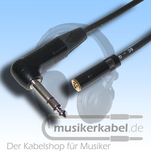 R000337 Klinkenverlängerung stereo 6,3mm Winkelstecker, 3,5mm Kupplung 0,50m