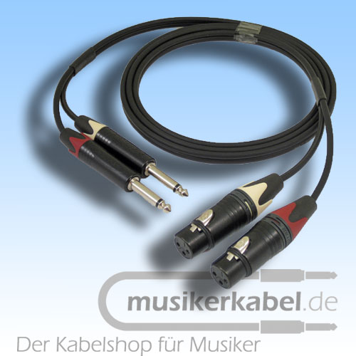 Musikerkabel.de R001000 Stereokabel 2x Klinke 6,3mm - 2x XLR female unsymmetrisch 2,0m