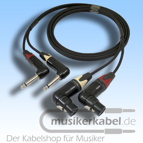 Musikerkabel.de R001017 Stereokabel 2x Klinke 6,3mm gew. - 2x XLR fem. gew. unsym. 0,5m