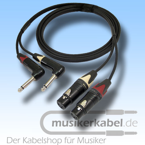 Musikerkabel.de R001022 Stereokabel 2x Klinke 6,3mm gew. - 2x XLR fem. unsymm. 0,5m